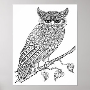 Poster Hibou magique inspiré se reposant sur la branche 2