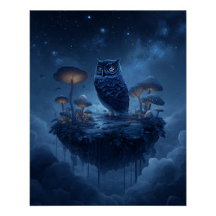Poster Hibou nocturne sur l'île flottante de lumière