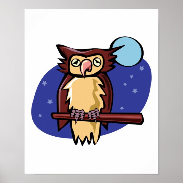 Poster hibou perché au clair de lune (Devant)