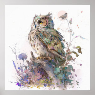 Poster Hibou Portrait animal Peinture de la faune Forêt f