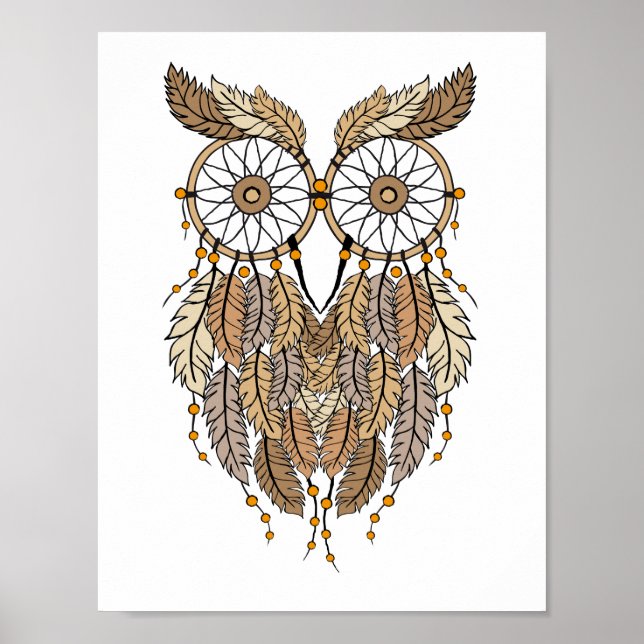 Poster hibou rêveur, attrapeur de rêve tribal (Devant)