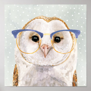 Poster Hibou sage Quatre-Eyed du forestier  