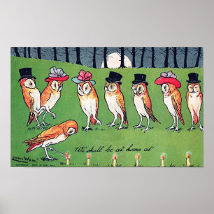 Poster Hiboux au clair de lune, Louis Wain