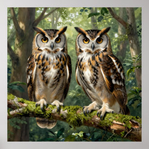 Poster Hiboux Grands-Ducs Forêt Perché