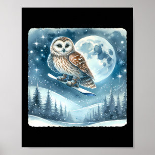 Poster Hiboux surplombant Le Paysage De Neige Lune. Sno