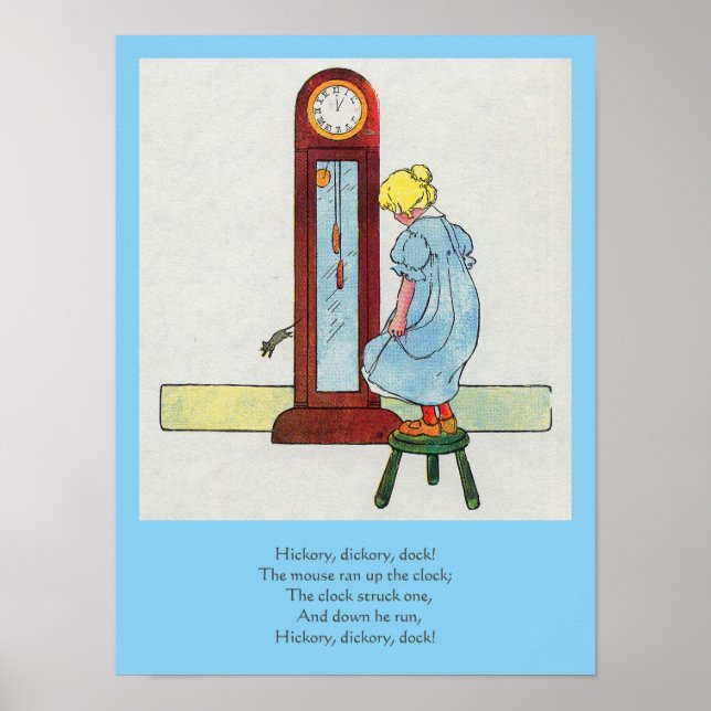 Poster Hickory, Dickory, Dock Mother Goose Nursery Rhyme (Devant)