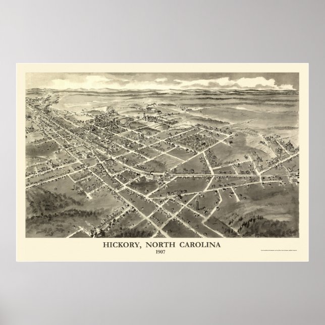 Poster Hickory, NC Carte panoramique - 1907 (Devant)