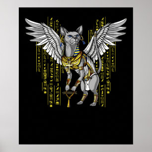 Poster Hiéroglyphes d'Ankh de déesse de chat égyptien de
