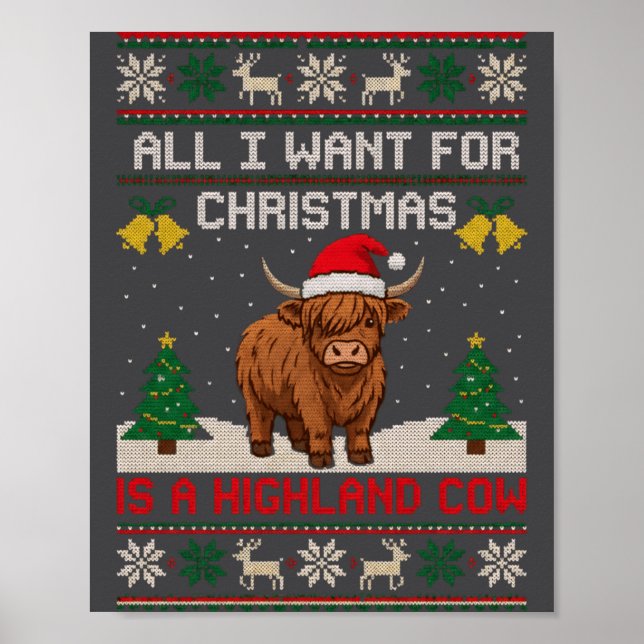 Poster Highland Cow Christmas Ugly Sweater Style Festive  (Devant)