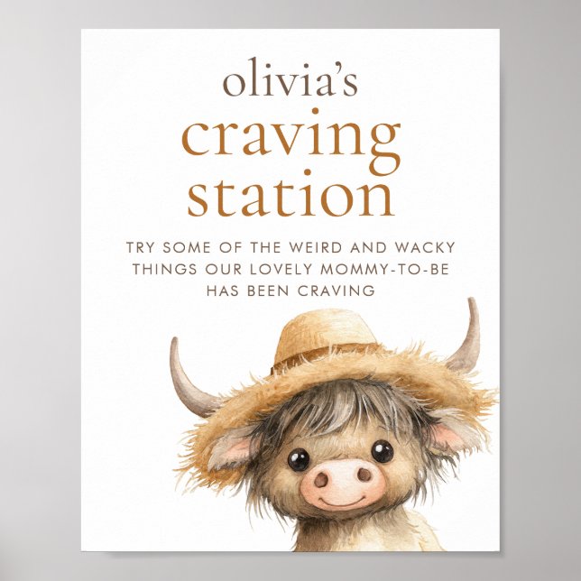 Poster Highland Cow Cravings Station Baby shower (Devant)