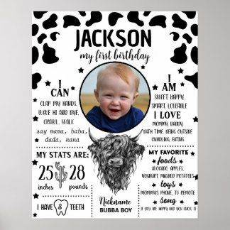 Poster Highland Cow First Birthday Milestone sign 1066