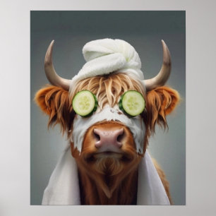 Poster Highland Cow Funny Visage Masque Salle de bain