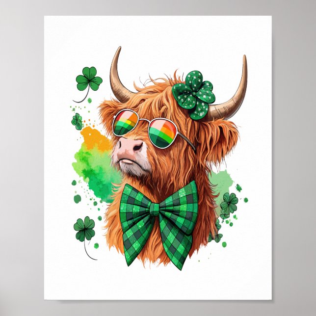 Poster Highland Cow St Patrick's, Lucky Cow (Devant)