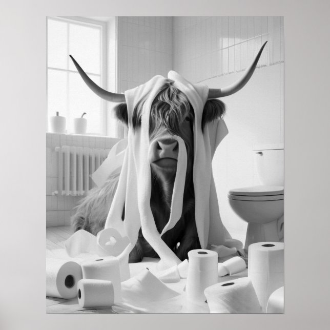 Poster Highland Cow Toilette Papier Missel Salle de bain (Devant)