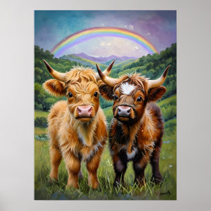Poster Highland Cows et Rainbow Nursery Art