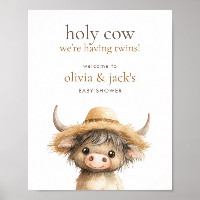 Poster Highland Holy Cow Bienvenue au Baby shower Twins (Devant)