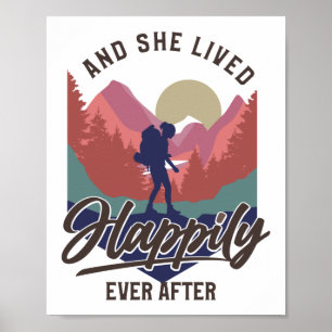 Poster Hiking Mountain And She Lived Happily Ever After