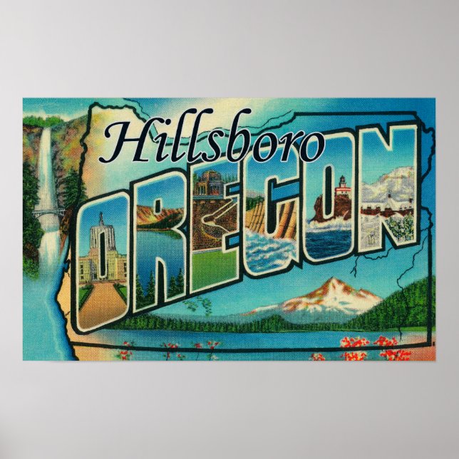 Poster Hillsboro, Oregon - Scènes de grandes lettres (Devant)