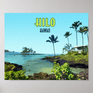 Poster Hilo Big Island Hawaii Beach Vintage