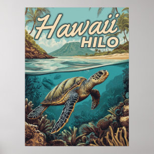 Poster Hilo Hawaii Grande île Côte tropicale rétro