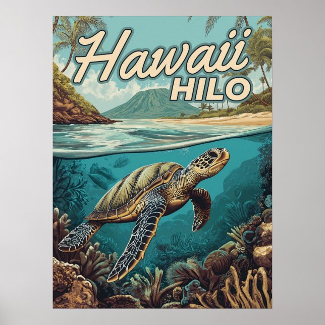 Poster Hilo Hawaii Grande île Côte tropicale rétro (Devant)