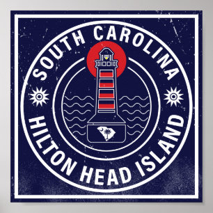 Poster Hilton Head Island Lighthouse Retro Sunset