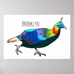 Poster Himalayan monal bird cartoon illustration
