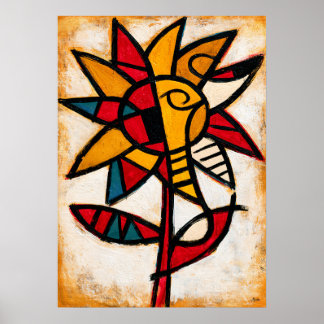 Poster Himawari Tournesol Tribal Abstraction