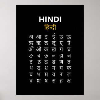 Poster Hindi Alphabet अ–क्ष Devanagari Script
