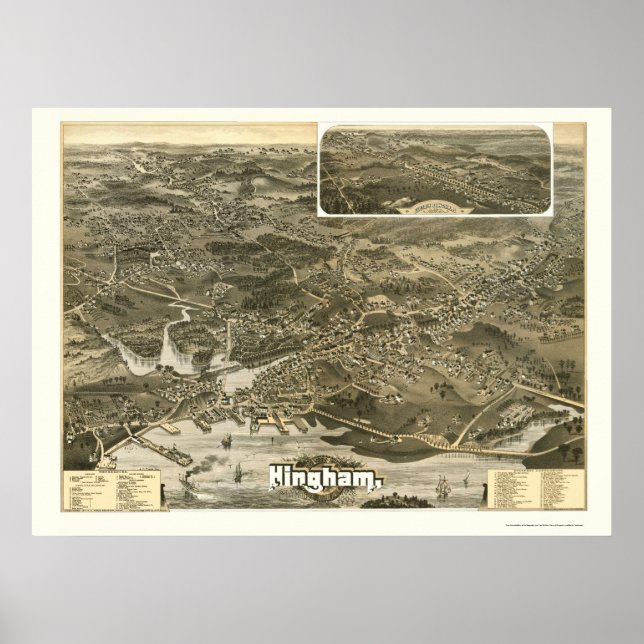 Poster Hingham, MA Carte panoramique - 1885 (Devant)