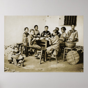 Poster HINGWHA CITY CHINE 1904 PHOTO Filles Mangeant du r