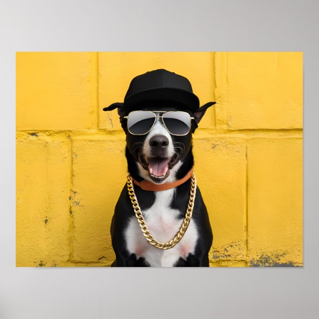 Poster Hip hop Dog Star dans Casquette branché et chaîne (Devant)