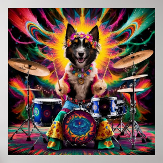 Poster Hippie belge Laekenois Baterist Rock Roll Band