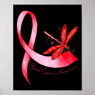 Poster Hippie Dragonfly Red Ribbon Blood Cancer Awareness