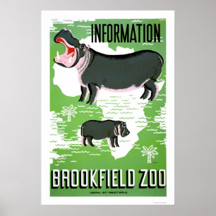 Poster Hippo Brookfield Zoo 1938 WPA