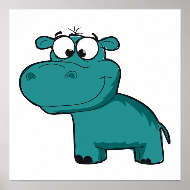 Poster Hippo heureux bleu (Devant)