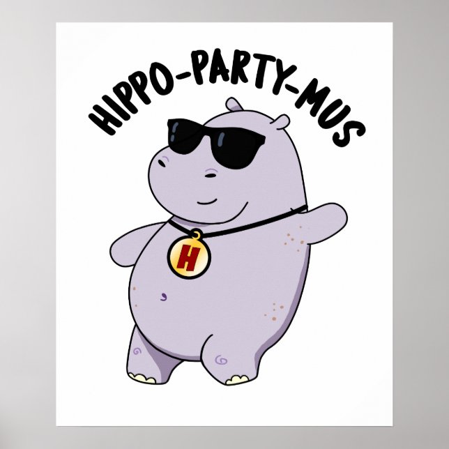 Poster Hippo-party-mus Funny Animal Hippo Pun (Devant)