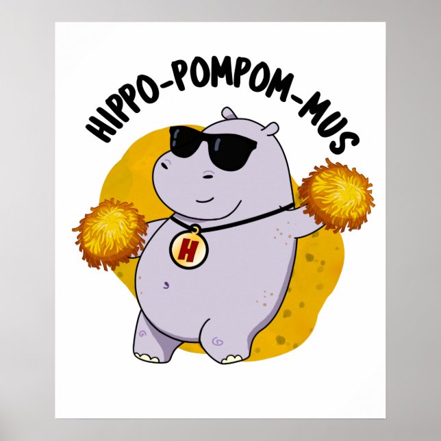 Poster Hippo-pompom-mus drôle Animal Hippo Pun (Devant)
