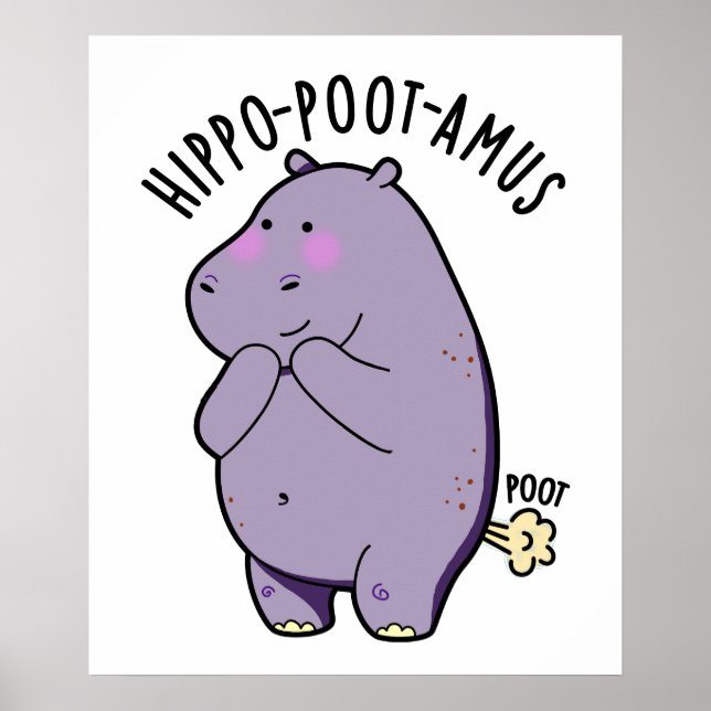 Poster Hippo-poot-amus Drôle Farting Hippo Pun (Devant)