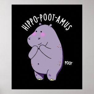 Poster Hippo-poot-amus Drôle Farting Hippo Pun Dark BG