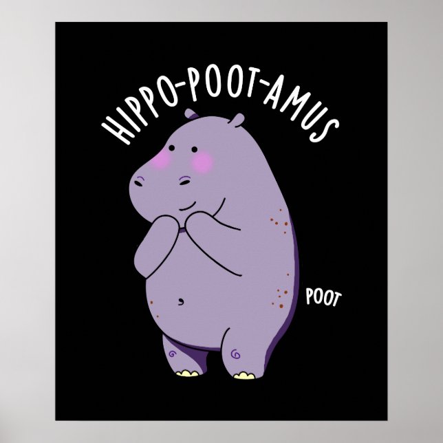 Poster Hippo-poot-amus Drôle Farting Hippo Pun Dark BG (Devant)