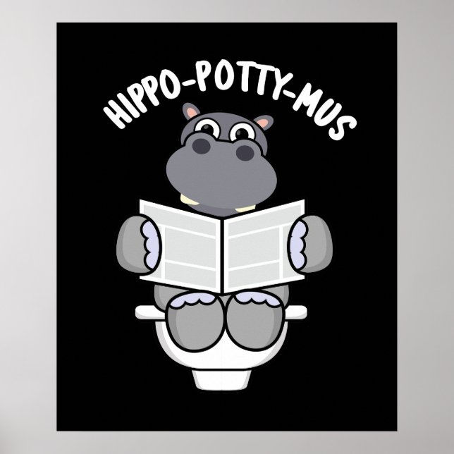 Poster Hippo-potty-mus drôle Animal Hippo Pun Dark BG (Devant)