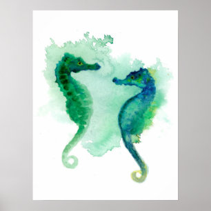 Poster Hippocampe blanc d'affiche d'hippocampes de vert