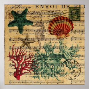 Poster hippocampe de corail côtier tropical de