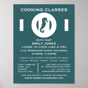 Poster Hippocampe, Fruits de mer, Cuisines Classes Public