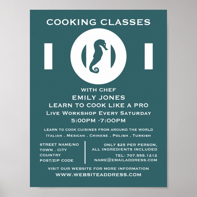 Poster Hippocampe, Fruits de mer, Cuisines Classes Public (Devant)