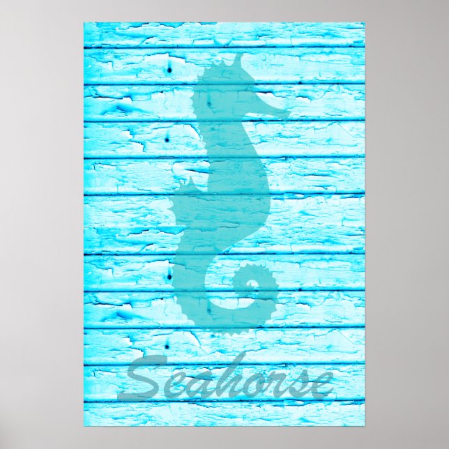 Poster Hippocampe Nautique Rustique Sur Bois Patiné | Imp (Devant)