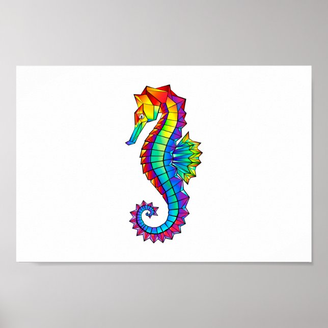 Poster Hippocampe polygonal arc-en-ciel (Devant)