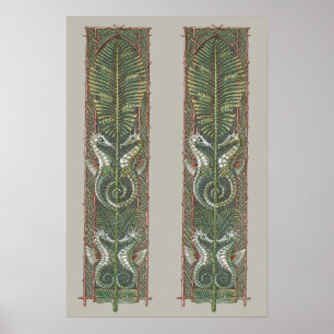 Poster Hippocampes et algues, Art Nouveau vintage