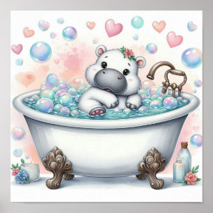 Poster Hippopotame au bain moussant